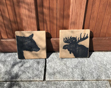 Load image into Gallery viewer, Bear and Moose Rustic Wood Set, Hand Painted on Barnboard, Nursery Decor, Woodland Nursery, Nursery Art