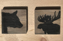 Load image into Gallery viewer, Bear and Moose Rustic Wood Set, Hand Painted on Barnboard, Nursery Decor, Woodland Nursery, Nursery Art