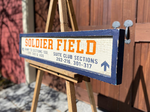 Large Soldier Field Wood Sign, Hand Painted on Rustic Barn Board, Chicago Sign