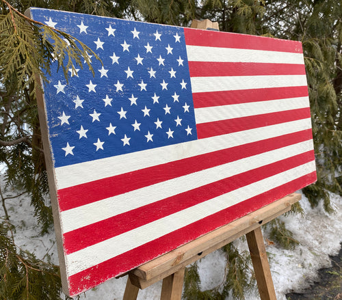 Large Rustic American Wood Flag