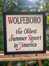 Load image into Gallery viewer, Wolfeboro New Hampshire Rustic Wood Sign | Lake Winnipesaukee | Handmade in New Hampshire | Lake House Decor | Barnboard Frame