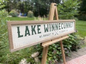 Personalized Lake House Wood Sign with Coordinates - Rustic Custom Sign, Solid Wood House Decor, Perfect Housewarming Gift