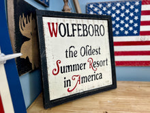 Load image into Gallery viewer, Wolfeboro New Hampshire Rustic Wood Sign | Lake Winnipesaukee | Handmade in New Hampshire | Lake House Decor | Barnboard Frame