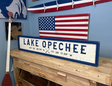 Load image into Gallery viewer, Lake Opechee Rustic Wood Coordinates Sign