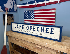 Lake Opechee Rustic Wood Coordinates Sign