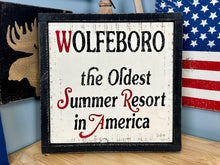 Load image into Gallery viewer, Wolfeboro New Hampshire Rustic Wood Sign | Lake Winnipesaukee | Handmade in New Hampshire | Lake House Decor | Barnboard Frame