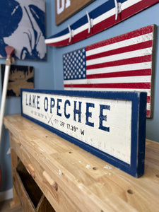 Lake Opechee Rustic Wood Coordinates Sign