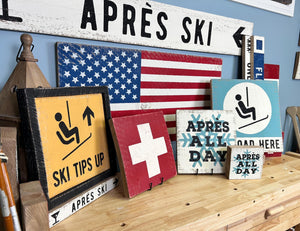 Ski Tips Up Rustic Wood Sign