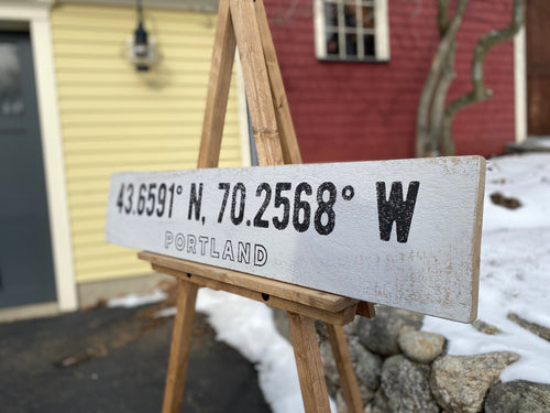 Large Custom Coordinates Sign on Rustic Barnboard
